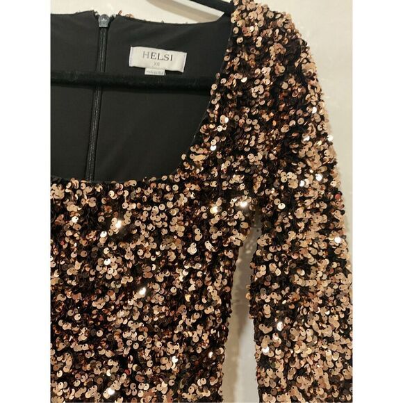 Helsi Women's Rose Gold Maya Sequin Bodycon Mini Dress Size XS - Picture 5 of 9